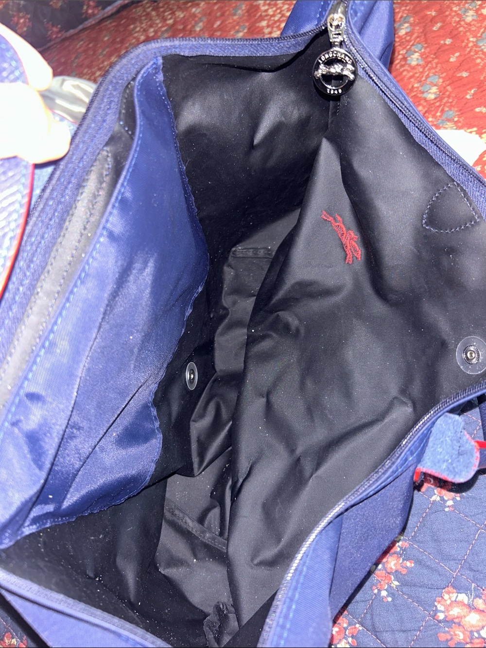 Longchamp Navy Tote with Red Trim and Logo - Picture 2 of 5